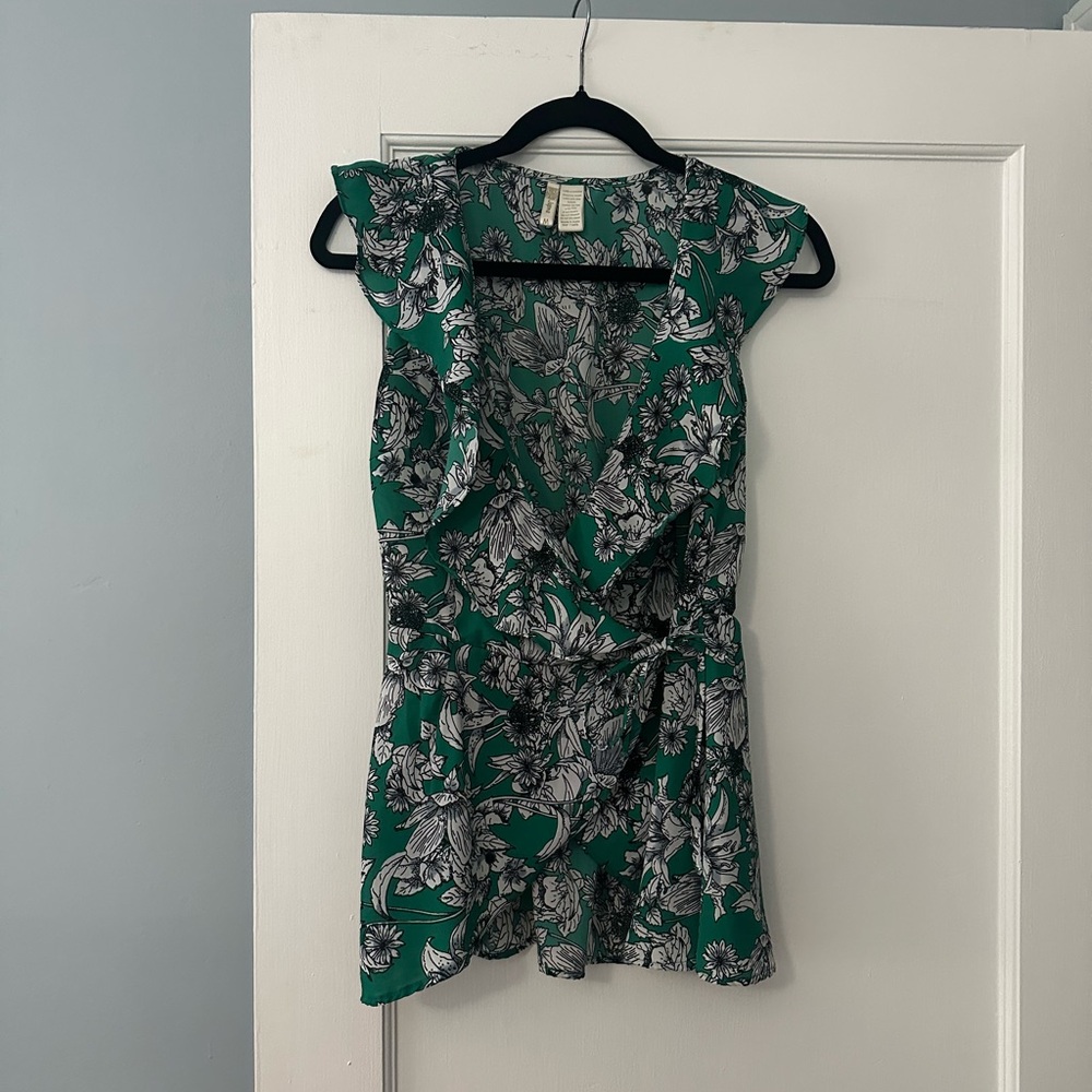 Floral Green Wrap Top
